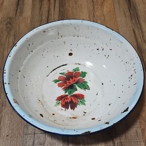 Vintage Floral Enamel Bowl